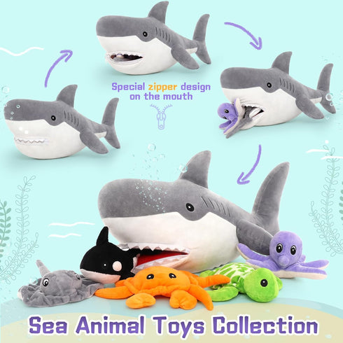 23in 5 Mommy Set, MorisMos Shark Stuffed Animal with Baby Plush Inside, Stuffed Shark Surprise Toy Cute Ocean Sea