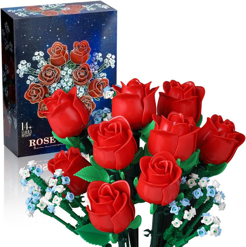 SMIDOLE Red Rose Bouquet Building Set - DIY 648pcs Mini Block Kits for