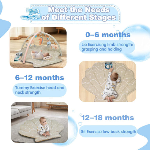Tummy 6 0-6 Baby Play Mat, Oversize Shell Time Mat with Detachable Baby Activity Toys, Baby Gyms & Playmats for Babies