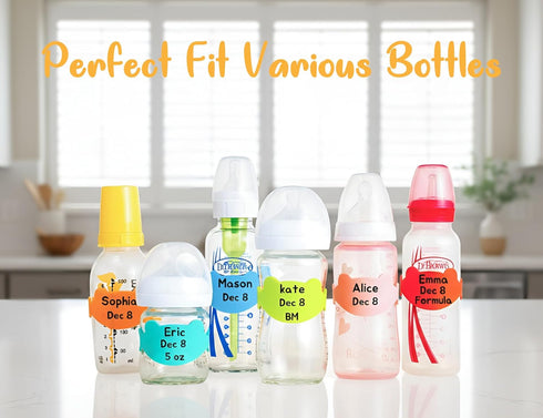 Pack 6 Silicone Baby Bottle Labels for Daycare, Write and Reusable Waterproof Daycare Label for Baby Bottle