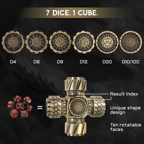 7-in-1 Set 4 DND Spinner Dice Metal Polyhedral Dice with Rotating Sides & Wheel Spinners | Stress Relief, Easy to Read