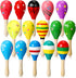 50 Pcs Mini Wooden Maracas for Kids Fiesta, 17 Designs Noisemaker for Mexican Cinco De Mayo, Luau Party, Carnivals,