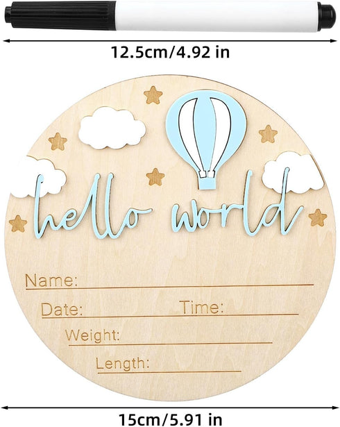 Gosknor Wooden Baby Announcement Sign, Hello World Newborn Birth Sign Welcome Baby Name Plaque for Home Hospital