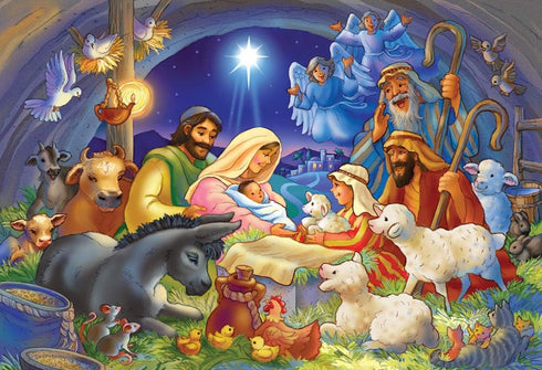 Vermont Christmas Company Baby in a Manger 100 Piece Jigsaw Puzzle, Large Pieces for Kids and Seniors