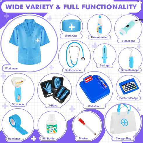 IVENRXIU 17 Set 3-5, Doctor Kit for Kids, Pcs Medical Play with Bag and Dress Up Costume for Toddlers Pretend Play Toys
