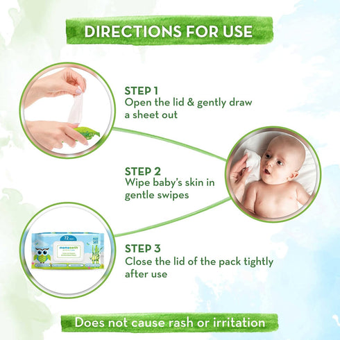 72 Mamaearth Organic Bamboo Baby Wipes for Sensitive Skin Wipes | Soft & Gentle, Biodegradable, Safe for Newborns