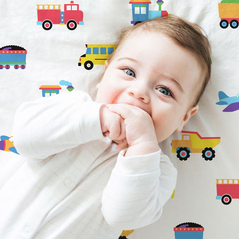 Wildkin Kids 100% Microfiber Crib Sheet - Soft, Breathable Fitted Sheet - Trains, Planes, and Trucks