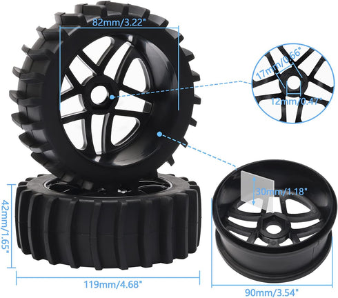 JIUWU 4pcs Beach Desert Snow Tires and Wheels Hex 17mm 1:8 RC Off Road Buggy Baja