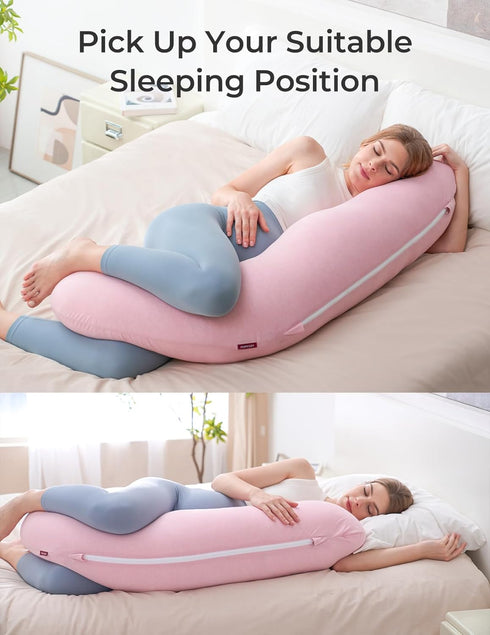 Momcozy Body Pillow for Pregnancy, J Shaped Pregnancy Pillows for Side Sleeping, Soft Maternity Pillow with Jersey