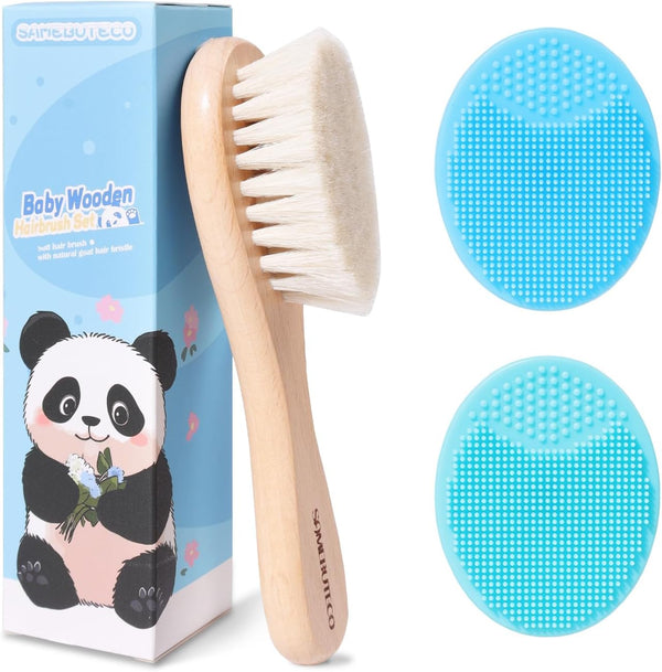 SAMEBUTECO Baby Hair Brush Set,3 in1 Kit,1 Pack Goat Hair Bristles Brush