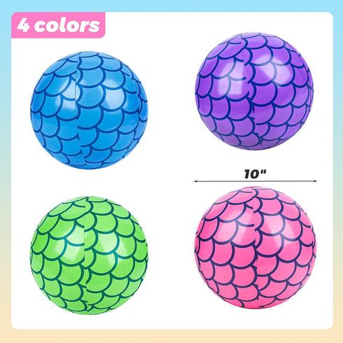 FUTUREPLUSX 4PCS Mermaid Beach Balls, 10 Inch Inflatable Pool Party Decorations for Girls