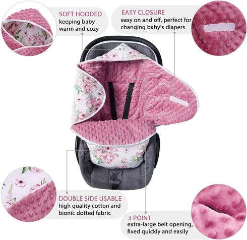Miracle Baby Car Seat Covers, 100% Cotton Winter Minky Baby Swaddle Blanket, Soft Thick Baby Swaddling Blanket for