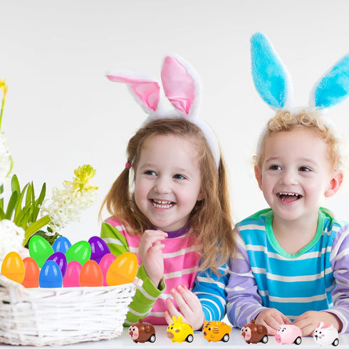 12PCS Easter Eggs Filled with Pull Back Car Toys, Easter Basket Stuffer for Toddler Boy Girl, Plastic Easter Eggs