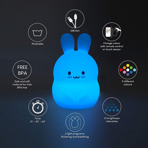 Rabbit Night Lights for Kids - Changeable Brightness & Color Table Lamp for Nursery, Holiday Gifts