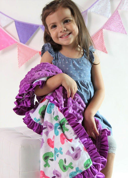 Baby Girls Reversible Stroller Blanket (Birds/Violet) Minky Velboa (Choose Color)