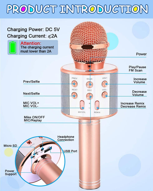 Wireless Bluetooth Karaoke Microphone - Popular Toys for Kids Age 5-12, Best Gifts for Boys & Girls, Champagne