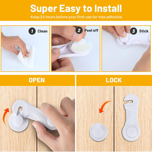 TRILINK Cabinet Locks for Babies - 10 Pack Baby Proofing Safety Locks for Cabinets, Fridge, Strong Adhesive, No Drilling