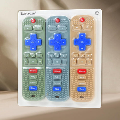 3 Pack Baby Teething Toys, Silicone TV Remote Control Shape Teethers for 0-24 Months, BPA Free Chew Toys