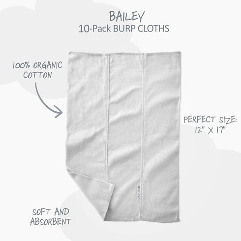 10-Pack 100% Butterblu Bailey Burp Cloths Organic Cotton Knit for Newborn & Baby Boys & Girls, Stone Ombre Rainbow, One