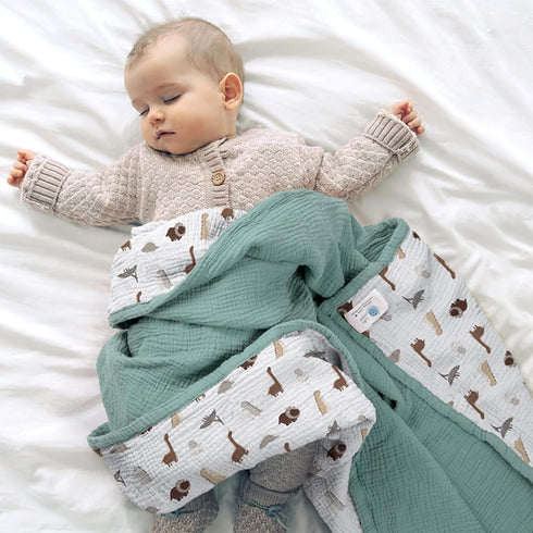 47"x47"(Sage lulumoon Muslin Baby Blanket for Boys: Soft Cotton Toddler Blanket with Dinosaur - Reversible Lightweight