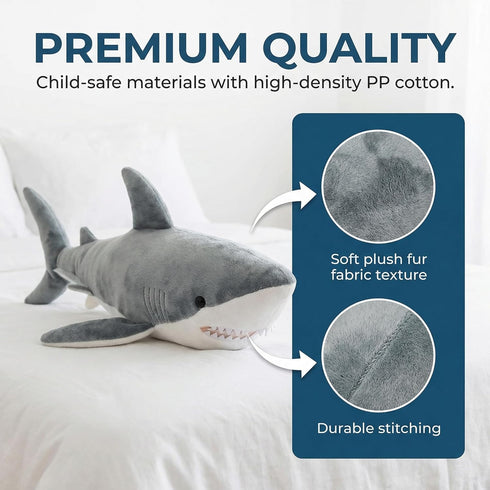 ZHONGXIN MADE 26Inches Simulation Great White Shark Plush Toy - Grey Lifelike Long Great White Shark Stuffed Toys