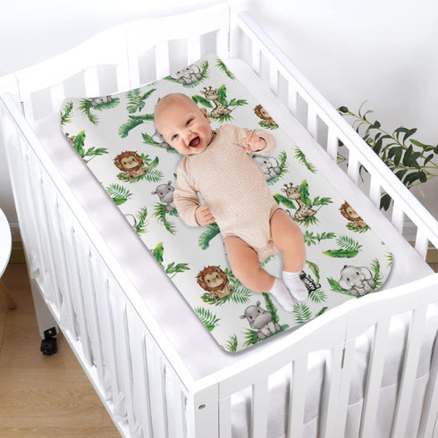 Baby Jungle Safari Animals Changing Pad Covers, Elephant Giraffe Zebra Lion Hippo, 32"x16" Soft Sheets