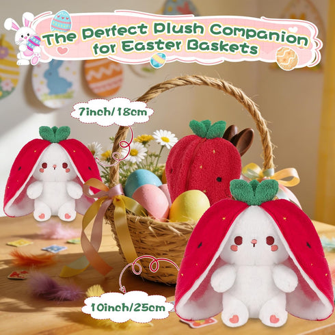 7inch MIAODAM Easter Strawberry Bunny Plush Toy,Christmas Cute Soft Huggable Stuffed Animal for Kids & Collectors
