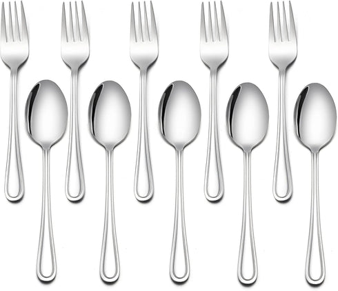 LIANYU 10-Piece Children Silverware Set, Stainless Steel Forks and Spoons for Kids, Toddler Utensils Flatware Set