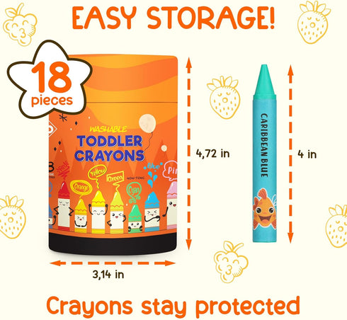 ZENO 18-Color (1-3) (4-8) Jumbo Crayons Non-Toxic and Washable for Toddlers & Kids Easy-to-Hold Large Crayons, Perfect