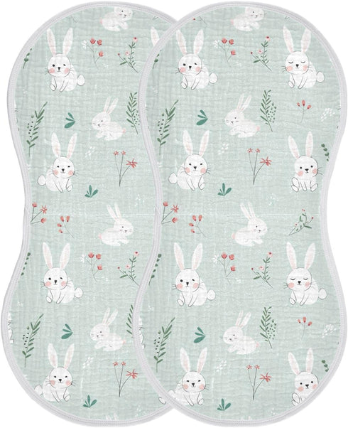 decor gift 4 Pack 22x11in Cotton Baby Burp Cloths Easy Care Mint Six Playful Bunny spit up Cloth for Gender Neutral