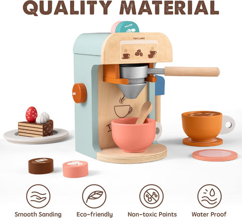 17Pcs Playset Tiny Land Kids Coffee Maker Wooden Kitchen Toys - Toy Coffee Maker - Wooden Play Toys, Play Kitchen