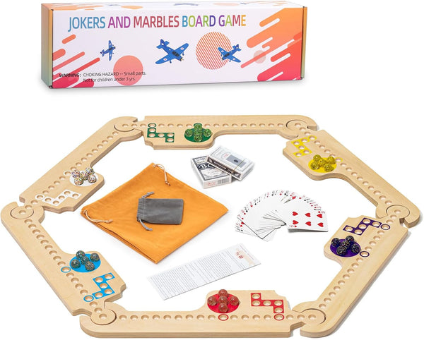 banbantang Jokers and Marbles Board Game, Wooden Marble Game for 2-6 Players, Portable