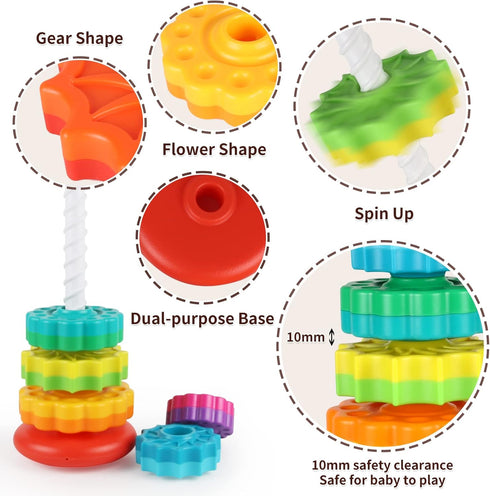 Baby Spinning Stacking Toys for Toddlers 1-3, Rainbow Ring Stacker Montessori Toys for 6-12 Months, Christmas Gifts