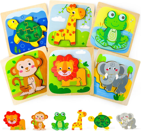 TOY Life 6 Piece Wooden Puzzles for Toddlers 1-3, Montessori Learning Toy
