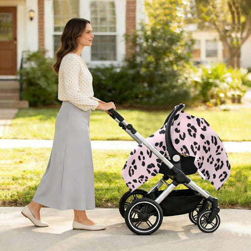 Dalzium Pinks Leopard Print Car Seat Cover Baby, Carseat Canopy Cover for Girl Boy, Breathable Baby Carrier Cover