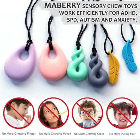 Chew Necklaces for Sensory Kids - 6 Pack Silicone Chewy Necklace for Kids and Adults with Autism