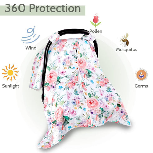Baby Car Seat Cover, Peekaboo Opening Spring Car Seat Canopy for Baby Girls Boys, Mom Nursing Breastfeeding Covers