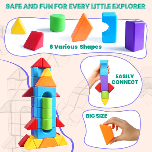 1.65 Inch Set 4 5 6 36PCS Magnetic Building Blocks in Multiple Shapes, Montessori Magnetic Block for Kids Ages and Up