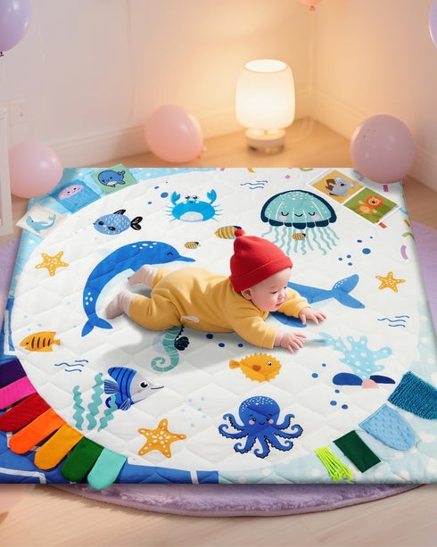 50x50, 4 TINYHARBO Premium Foam Baby Play Mat Developmental Zones Play Mat with Removable & Machine Washable Cover