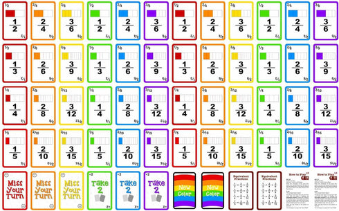 Fractions Wild - Match Fraction Number or Color to Get Rid of All Your Cards! Easy Math Game for Grades 3-6