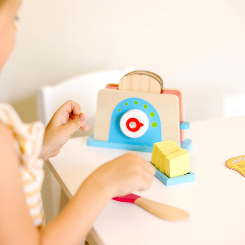 Set (9 Melissa & Doug Bread and Butter Toaster pcs) - Wooden Play Food and Kitchen Accessories