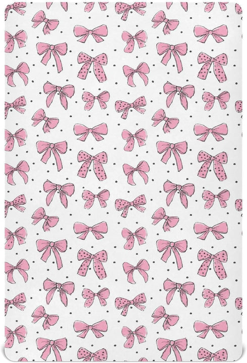 Vdsrup Crib Sheets for Boys Girl Pink Bows Polka Dots Neutral Mini Crib