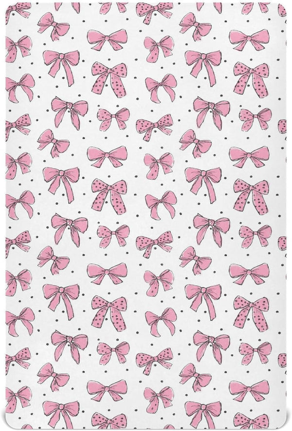 Vdsrup Crib Sheets for Boys Girl Pink Bows Polka Dots Neutral Mini Crib