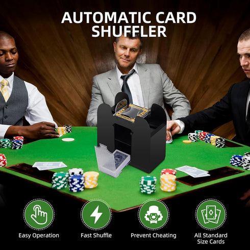 Automatic Card Shuffler for 1/2/4/6 Decks, Battery Operated Electric Shuffler for UNO, Casino Card Games, Home Use