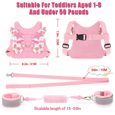 Pink Toddlers Leash + Anti Lost Wrist Link Child Safety Harness Walking Wristband Assistant Strap Belt for Kids
