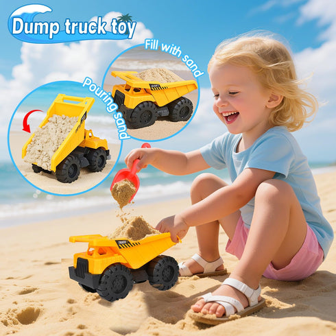 Fegalop 14Pcs Sets, Set Bag,Summer Beach Toys, Sand Toys with Construction Vehicle and Collapsible Beach Bucket, Animal