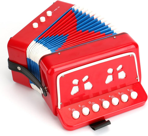 Tosnail Kids Accordion Toy - 10 Keys Buttons Control Mini Musical Instruments for Children - Red