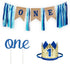 1st Birthday Boy Decorations with Burlap Highchair Banner, Blue Hat Crown, Cake Topper for Happy First Birthday Party