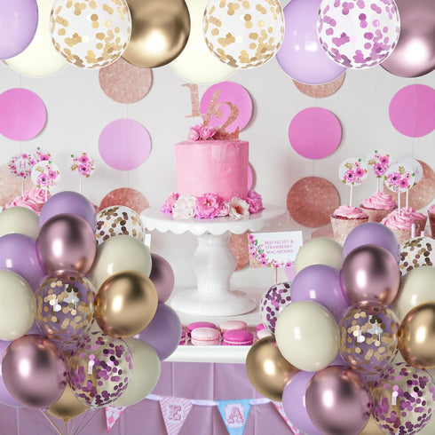 Purple & Gold Balloons - 60pcs 12inch Metallic Lavender & Champagne Balloons with Confetti for Celebrations
