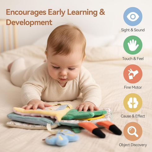 0-12 Tummy Montessori Soft Baby Book - Sensory Book for Babies Months with Crinkle Paper, Touch & Feel Textures, Baby